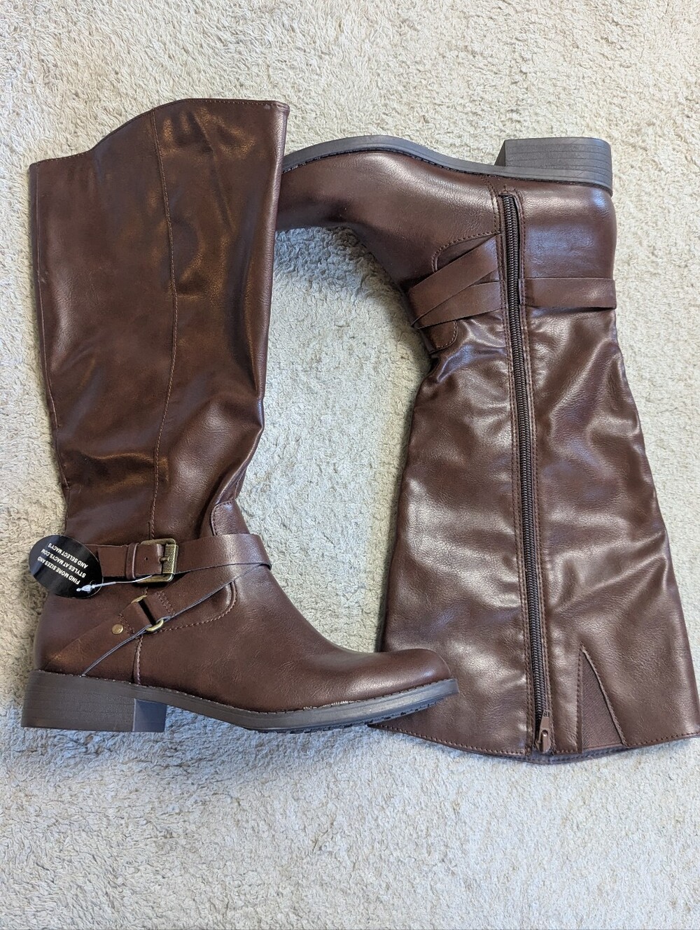 Style & Co NWT Size 8.5 Brown Faux Leather Zip Up Tall Riding Boots